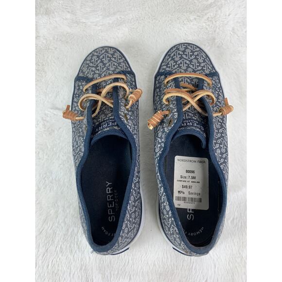 Sperry Women’s Size 7.5M Nautical Anchors Comfort Sneakers Blue Fabric - Picture 8 of 10